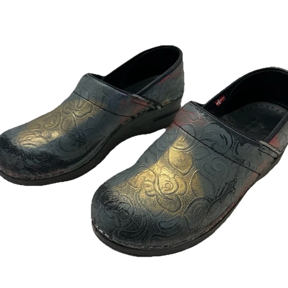Sanita Danish Rose Printed Blue/Gold Clogs EU 39 US 8.5-Boho Fairycore Mules